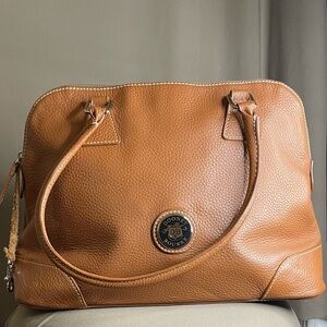 Dooney & Bourke Pebbled Leather Domed Satchel “Lorraine” Caramel